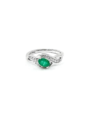 10K White Gold 0.48cttw Genuine Emerald & 0.09cttw Diamond Ring, size 6.5