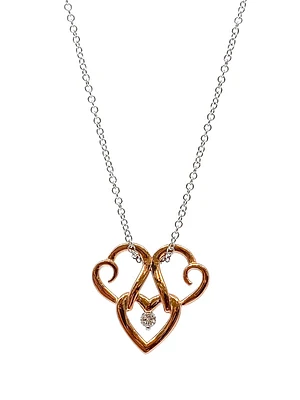 10K Rose & White 0.043cttw Canadian Diamond Triple Heart Pendant, 18"