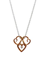 10K Rose & White 0.043cttw Canadian Diamond Triple Heart Pendant, 18"