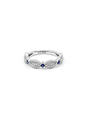10K White Gold 0.10cttw Genuine Sapphire & 0.14cttw Diamond Ring, size 6.5