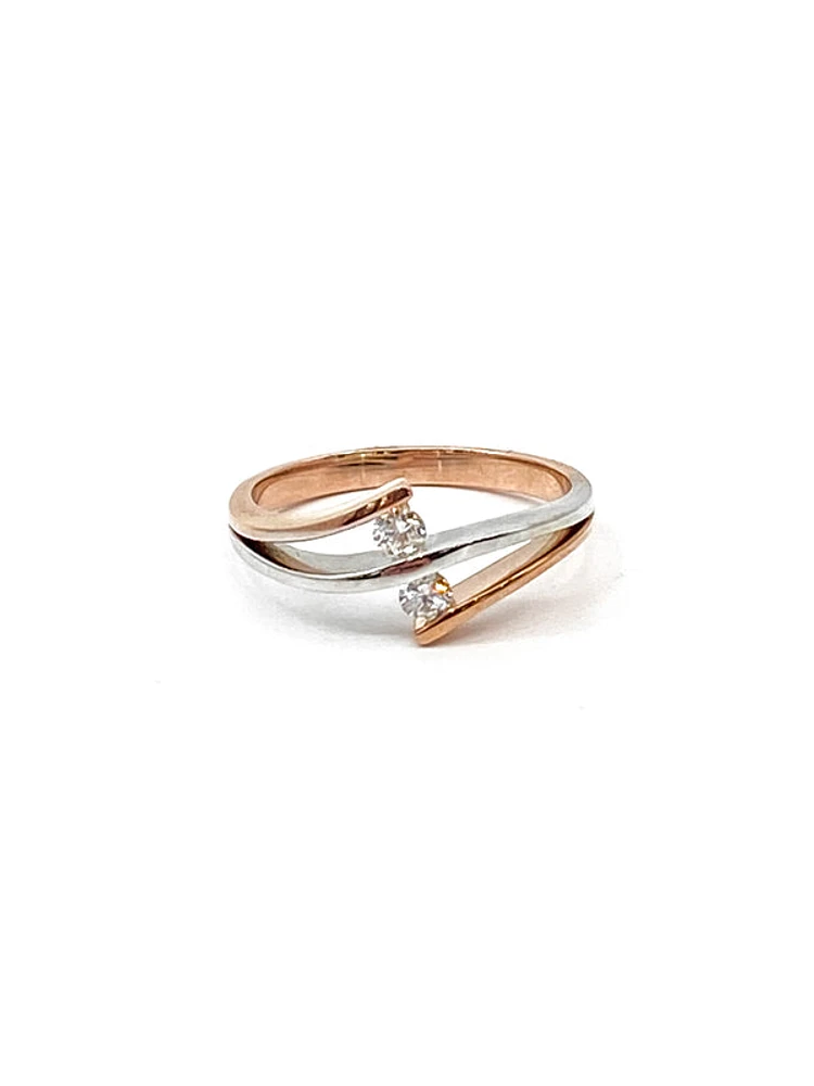 10K White & Rose Gold 0.17cttw Canadian Diamond Ring, size 6.5