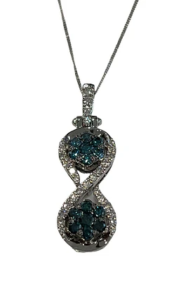 10/14K White Gold 1.30cttw Color Enhanced Blue Diamond and White Diamond Infinity Necklace, 18"