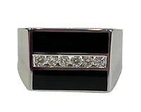 14K White Gold 0.31cttw Diamond and Onyx Gents Ring, size 10