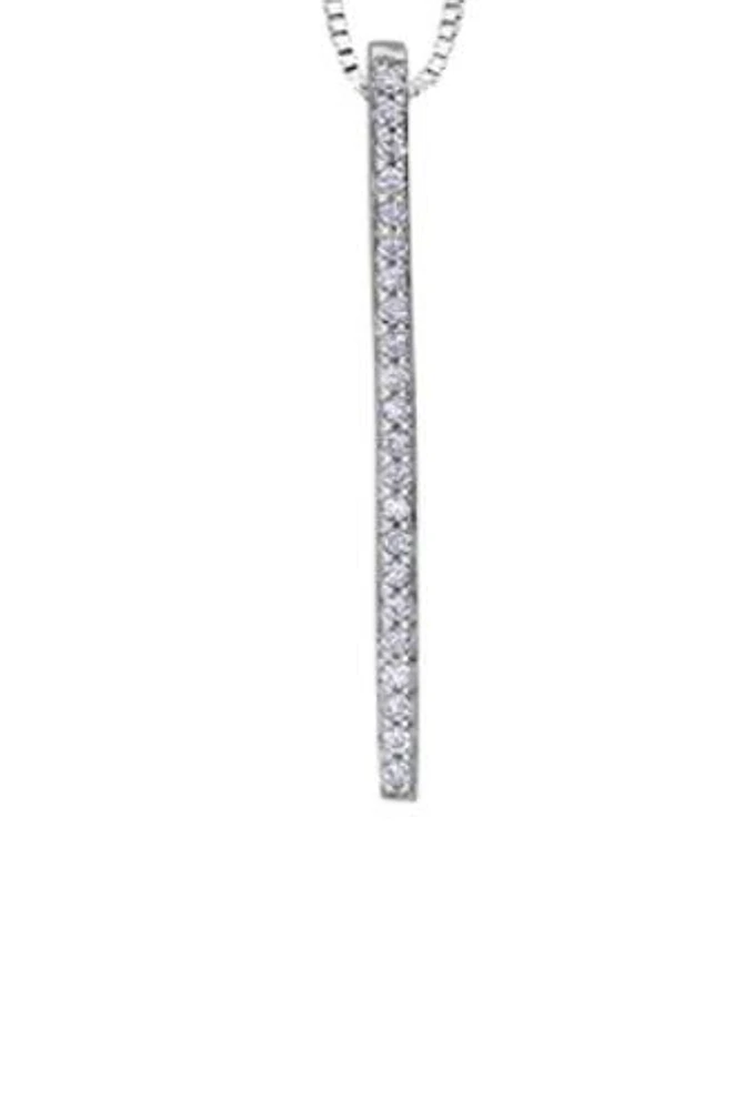 10K White Gold 0.10 cttw Diamond Bar Pendant, 18"