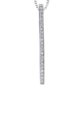 10K White Gold 0.10 cttw Diamond Bar Pendant, 18"