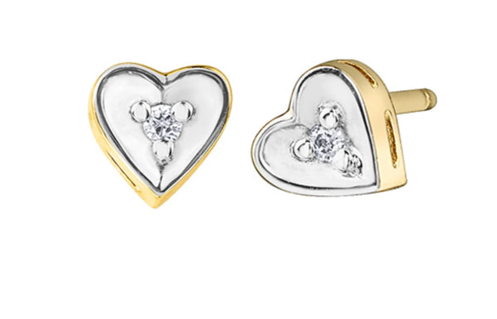 10K 2 Tone Gold Diamond Heart Earrings 0.02cttw