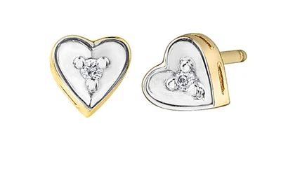 10K 2 Tone Gold Diamond Heart Earrings 0.02cttw