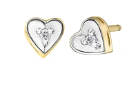 10K 2 Tone Gold Diamond Heart Earrings 0.02cttw