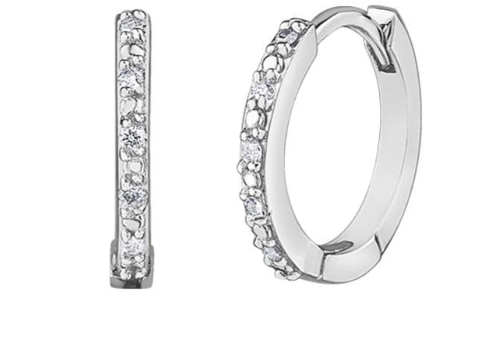 10K White Gold 0.05cttw Diamond Hoop / Huggie Earrings