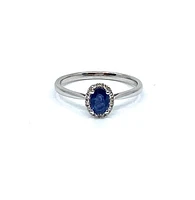 10K White Gold  Genuine Sapphire & Diamond Oval Cut Halo Ring, size 7