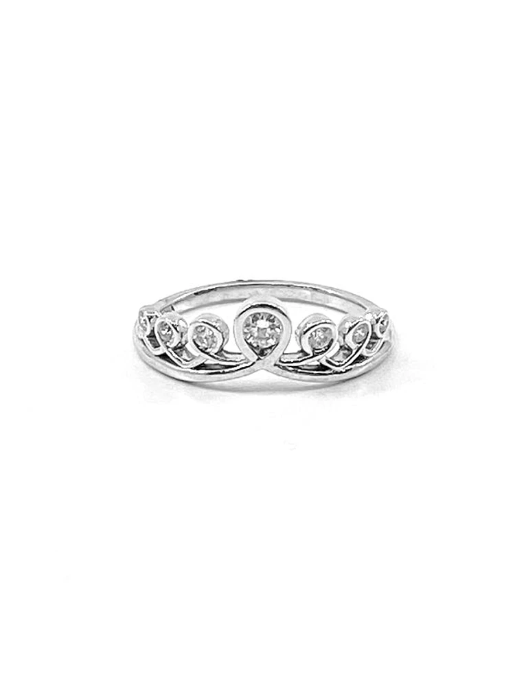 10K White Gold 0.20cttw Diamond Crown Ring, size 6.5