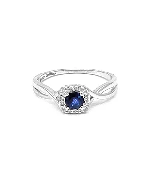 10K White Gold 0.44cttw Genuine Sapphire & 0.072cttw Diamonds Ring, size 6.5