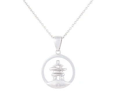 925 Sterling Silver 0.015cttw Canadian Diamond Inukshuk Pendant