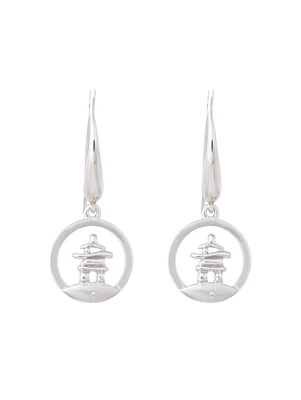 925 Sterling Silver 0.01cttw Canadian Diamond Inukshuk Dangle Earrings