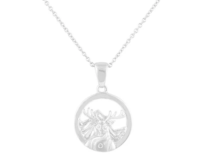 925 Sterling Silver 0.015cttw Canadian Diamond Majestic Elk Pendant