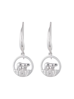925 Sterling Silver 0.01cttw Canadian Diamond Mother Bear and Cub Dangle Earrings