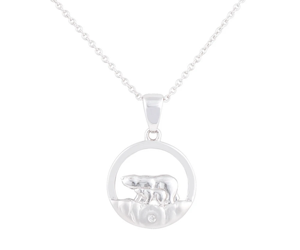 925 Sterling Silver 0.015cttw Canadian Diamond Mother Bear and Cub Pendant