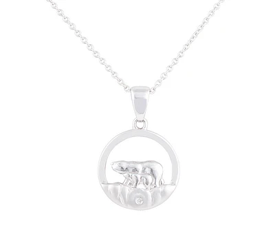 925 Sterling Silver 0.015cttw Canadian Diamond Mother Bear and Cub Pendant