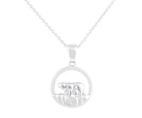 925 Sterling Silver 0.015cttw Canadian Diamond Mother Bear and Cub Pendant