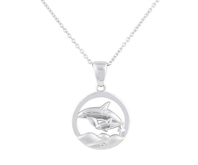 925 Sterling Silver 0.015cttw Canadian Diamond Mother and Baby Orca Whale Pendant
