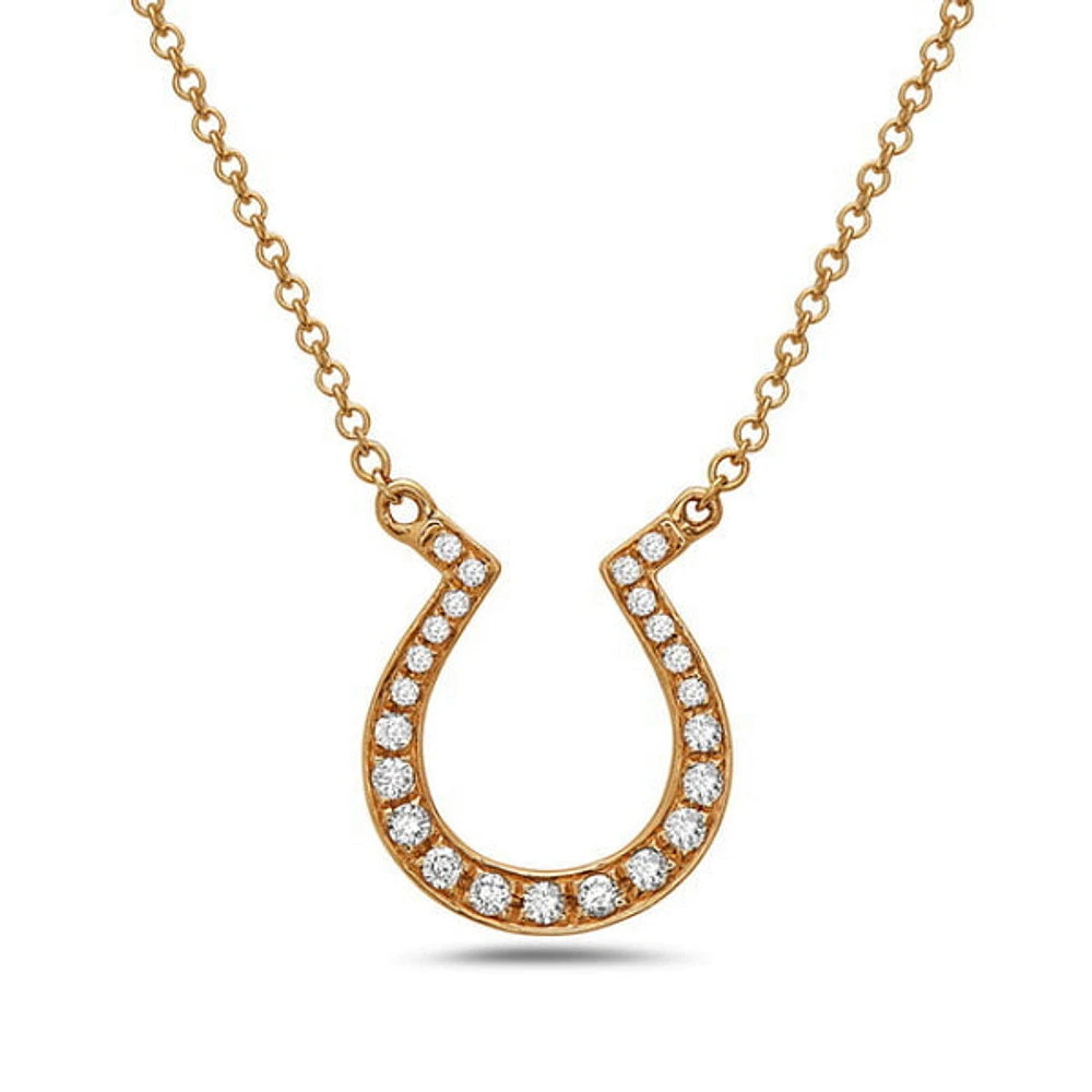 14K Yellow Gold 0.12cttw Diamond Horseshoe Pendant, 18"