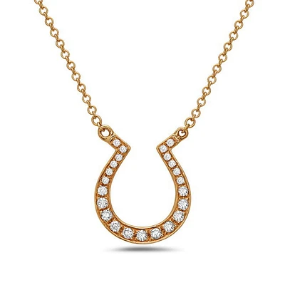 14K Yellow Gold 0.12cttw Diamond Horseshoe Pendant, 18"