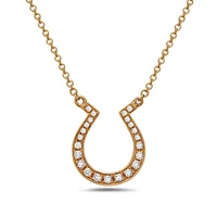 14K Yellow Gold 0.12cttw Diamond Horseshoe Pendant, 18"