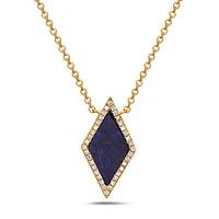 14K Yellow Gold 0.63cttw Lapis Lazuli and 0.09cttw Diamond Necklace, 18"