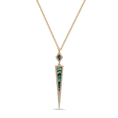 14K Yellow Gold Abalone Shell and 0.17cttw Diamond Necklace, 18"