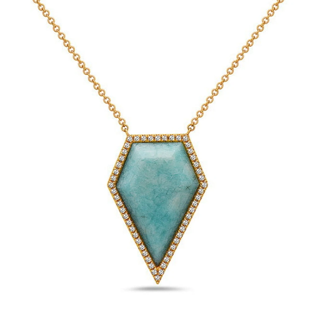 14K Yellow Gold 5.35cttw Amazonite and 0.18cttw Diamond Necklace, 18"