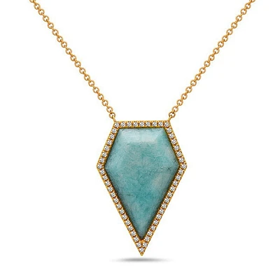 14K Yellow Gold 5.35cttw Amazonite and 0.18cttw Diamond Necklace, 18"