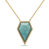 14K Yellow Gold 5.35cttw Amazonite and 0.18cttw Diamond Necklace, 18"