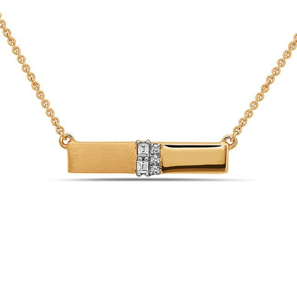 14K Yellow Gold 0.06cttw Diamond Bar Pendant, 18"