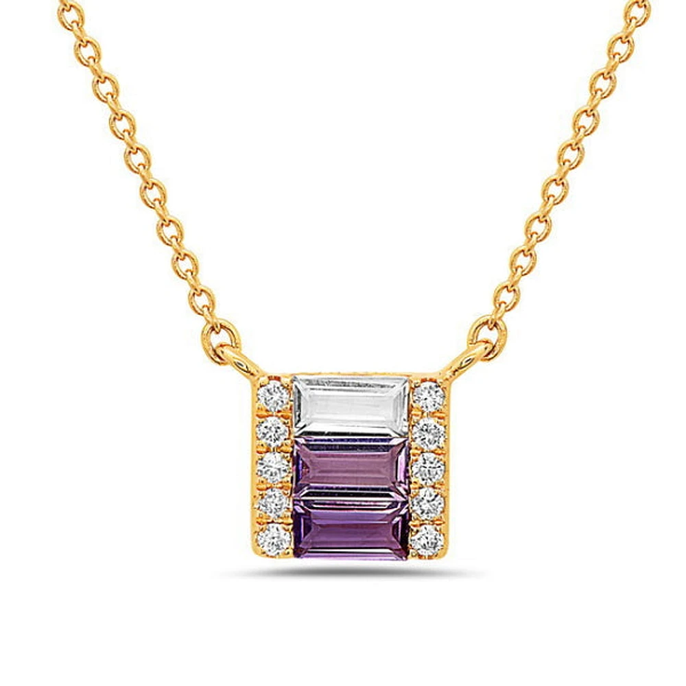 14K Yellow Gold 0.18cttw Amethyst and 0.05cttw Diamond Necklace - 18 Inches