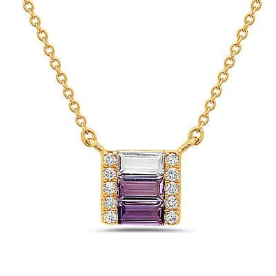 14K Yellow Gold 0.18cttw Amethyst and 0.05cttw Diamond Necklace - 18 Inches