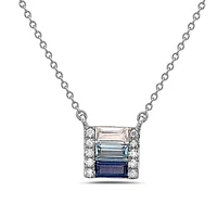 14K White Gold Blue Sapphire, Blue Topaz and White Topaz and Diamond Necklace, 18"