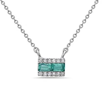 14K White Gold Emerald and Diamond Necklace, 18"