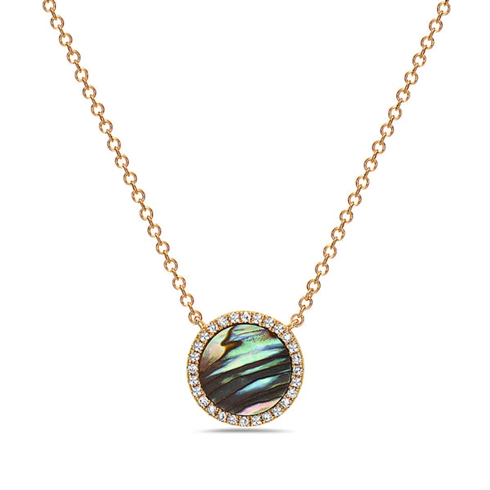 14K Yellow Gold 0.67cttw Abalone Shell and 0.09cttw Diamond Necklace, 18"