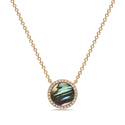 14K Yellow Gold 0.67cttw Abalone Shell and 0.09cttw Diamond Necklace, 18"