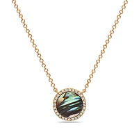 14K Yellow Gold 0.67cttw Abalone Shell and 0.09cttw Diamond Necklace, 18"