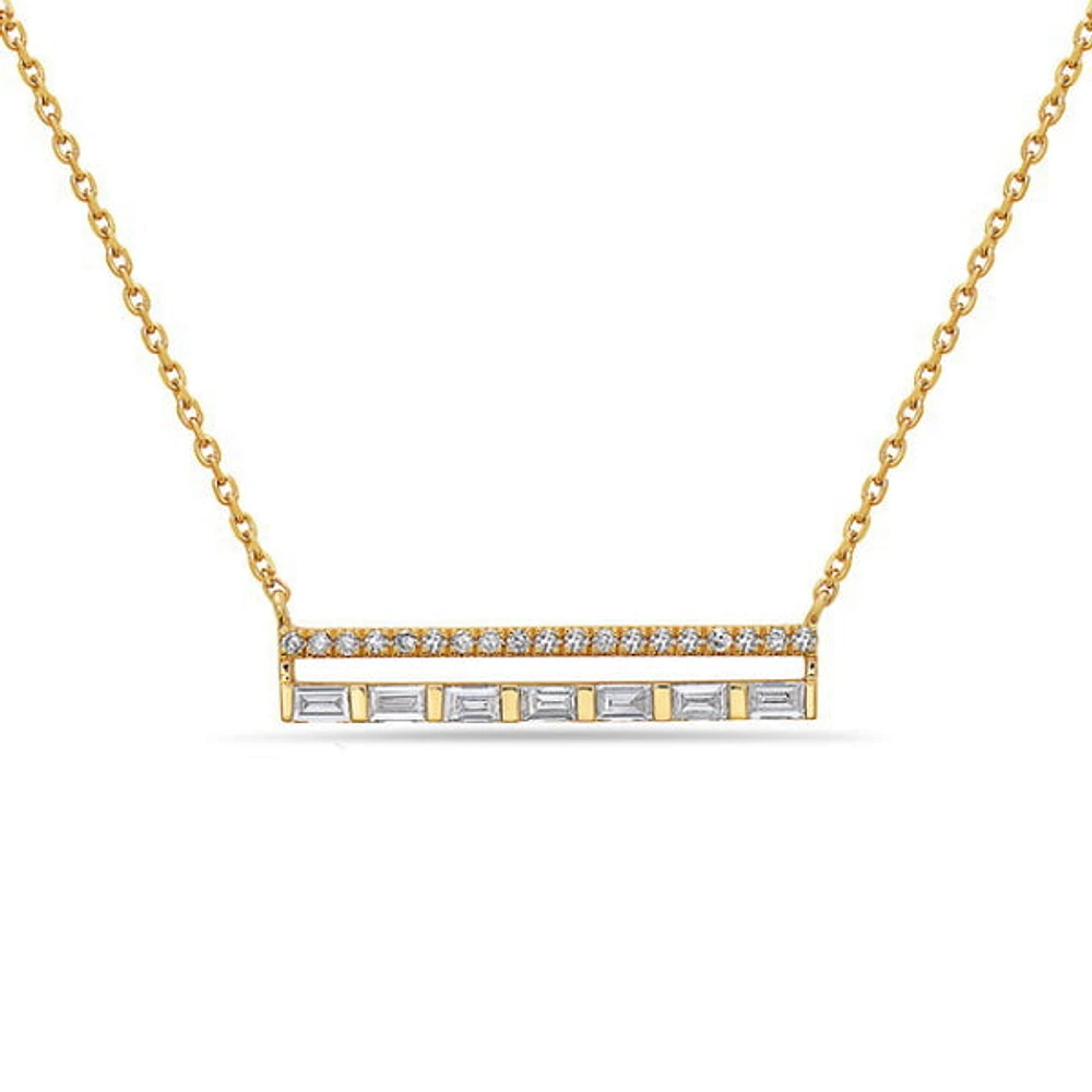 14K Yellow Gold 0.22cttw Diamond Bar Pendant, 18"