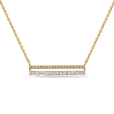 14K Yellow Gold 0.22cttw Diamond Bar Pendant, 18"