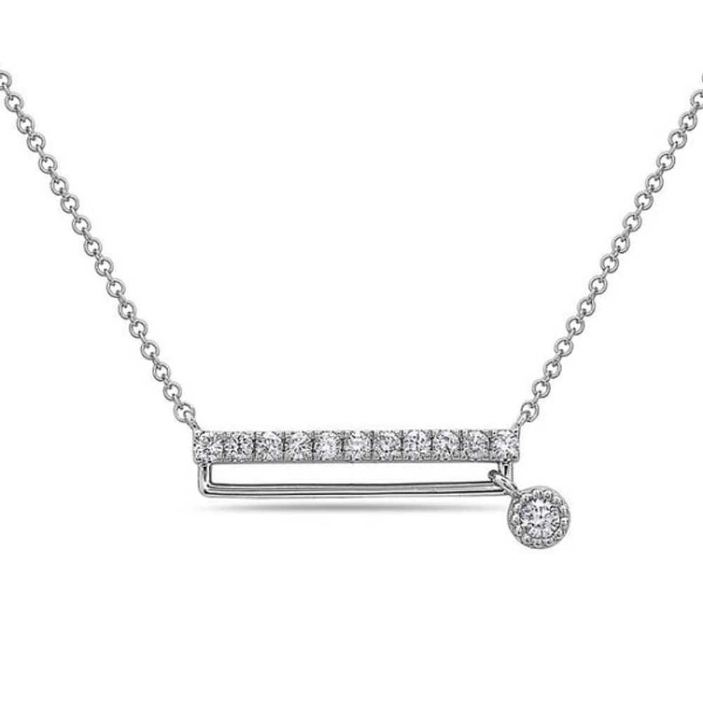 14K White Gold 0.18cttw Diamond Bar Pendant, 18"