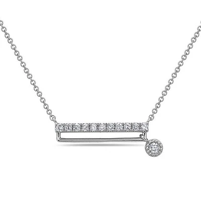14K White Gold 0.18cttw Diamond Bar Pendant, 18"