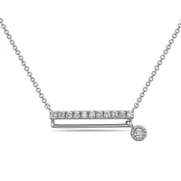 14K White Gold 0.18cttw Diamond Bar Pendant, 18"