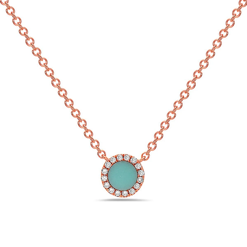 14K Rose Gold 0.18cttw Turquoise and 0.04cttw Diamond Necklace, 18"