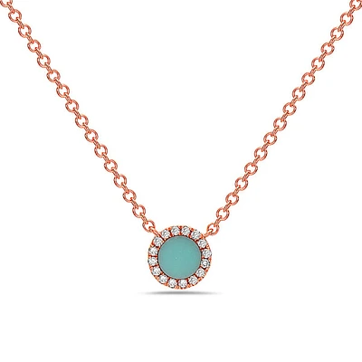 14K Rose Gold 0.18cttw Turquoise and 0.04cttw Diamond Necklace, 18"