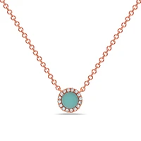 14K Rose Gold 0.18cttw Turquoise and 0.04cttw Diamond Necklace, 18"