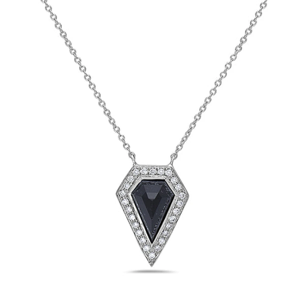 14K White Gold 0.78cttw Onyx and 0.10cttw Diamond Necklace - 18 Inches