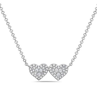 14K White Gold 0.18cttw Diamond Double Heart Pendant, 18"
